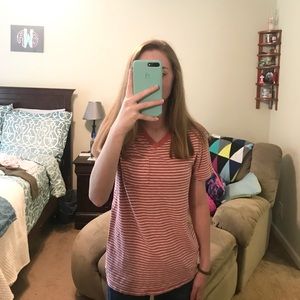 American Eagle Pink and White Striped Shirt